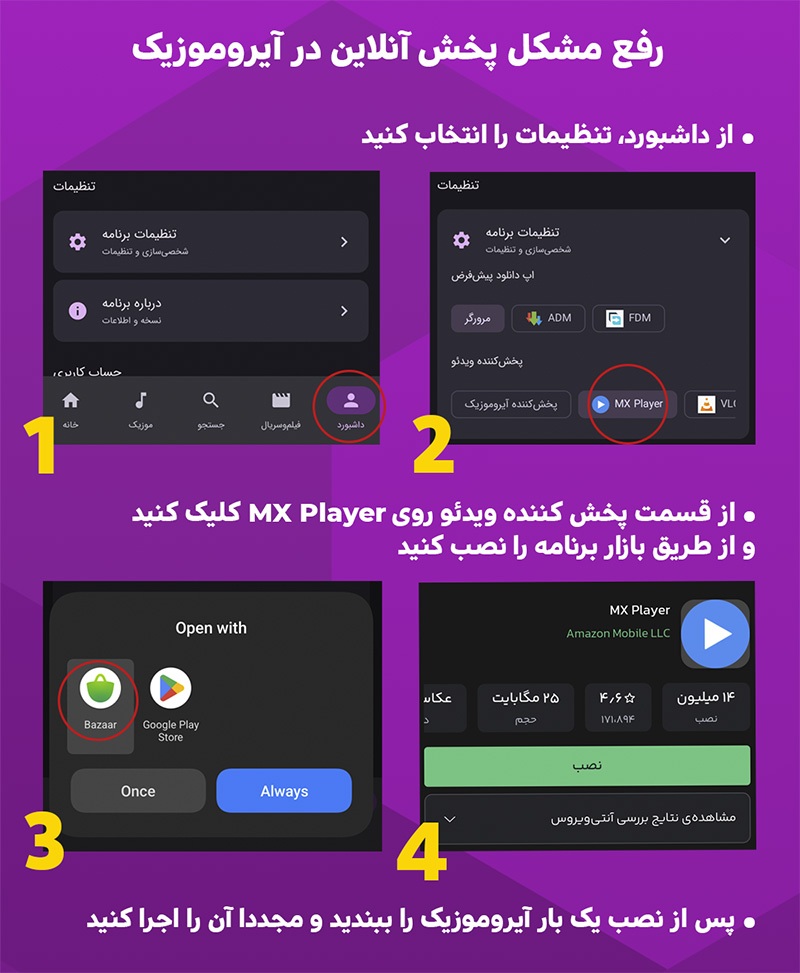راهنمای رفع مشکل پخش آیروموزیک